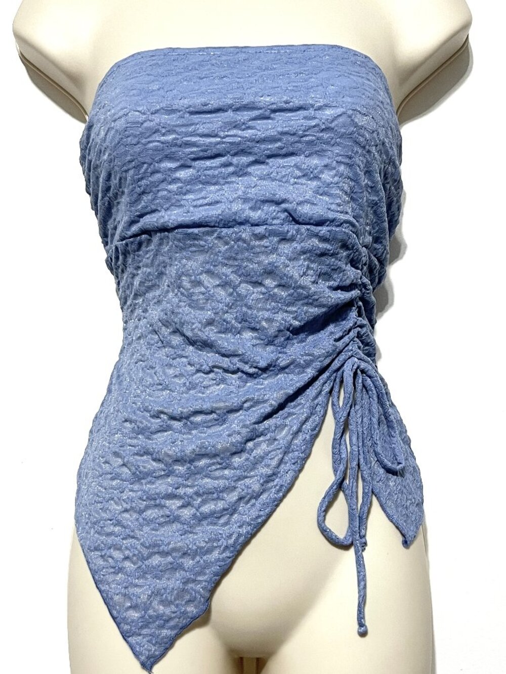 Womens Asymmetrical Fairy Top L Lace Blue Cropped Strapless Coquette Soft Girl